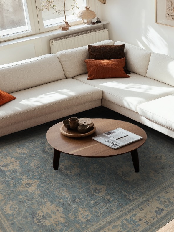 Vegetable Dye Blue Oushak Turkish Area Rug 8x10