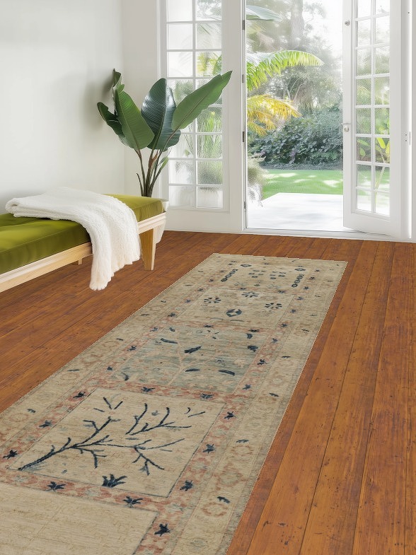 Vegetable Dye Art Deco Turkish Runner Rug 3x12