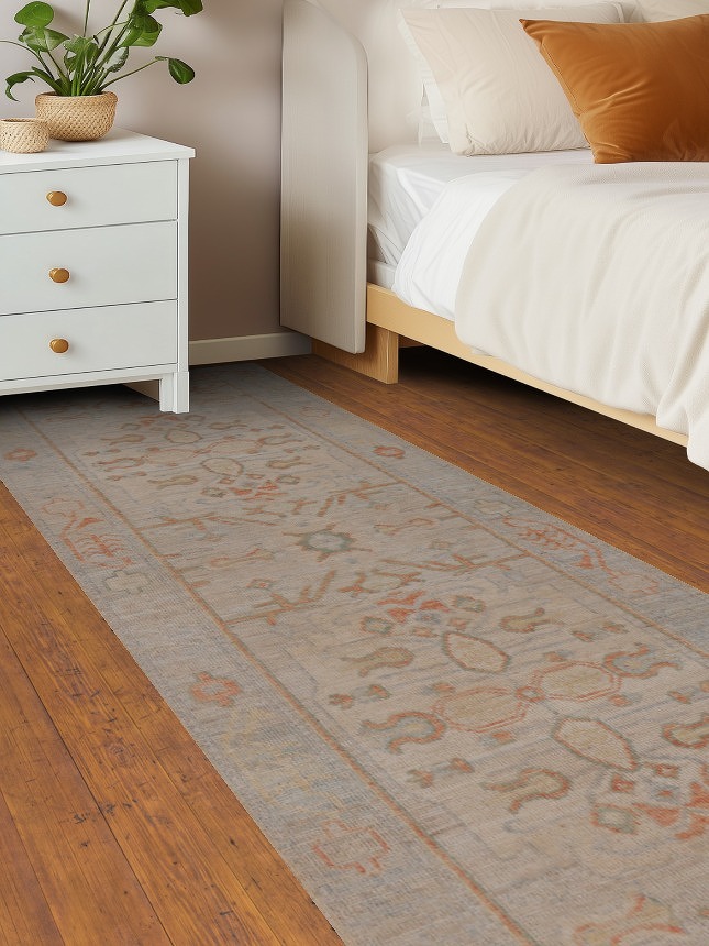Vegetable Dye Wool Oushak Turkish Runner Rug 3x8