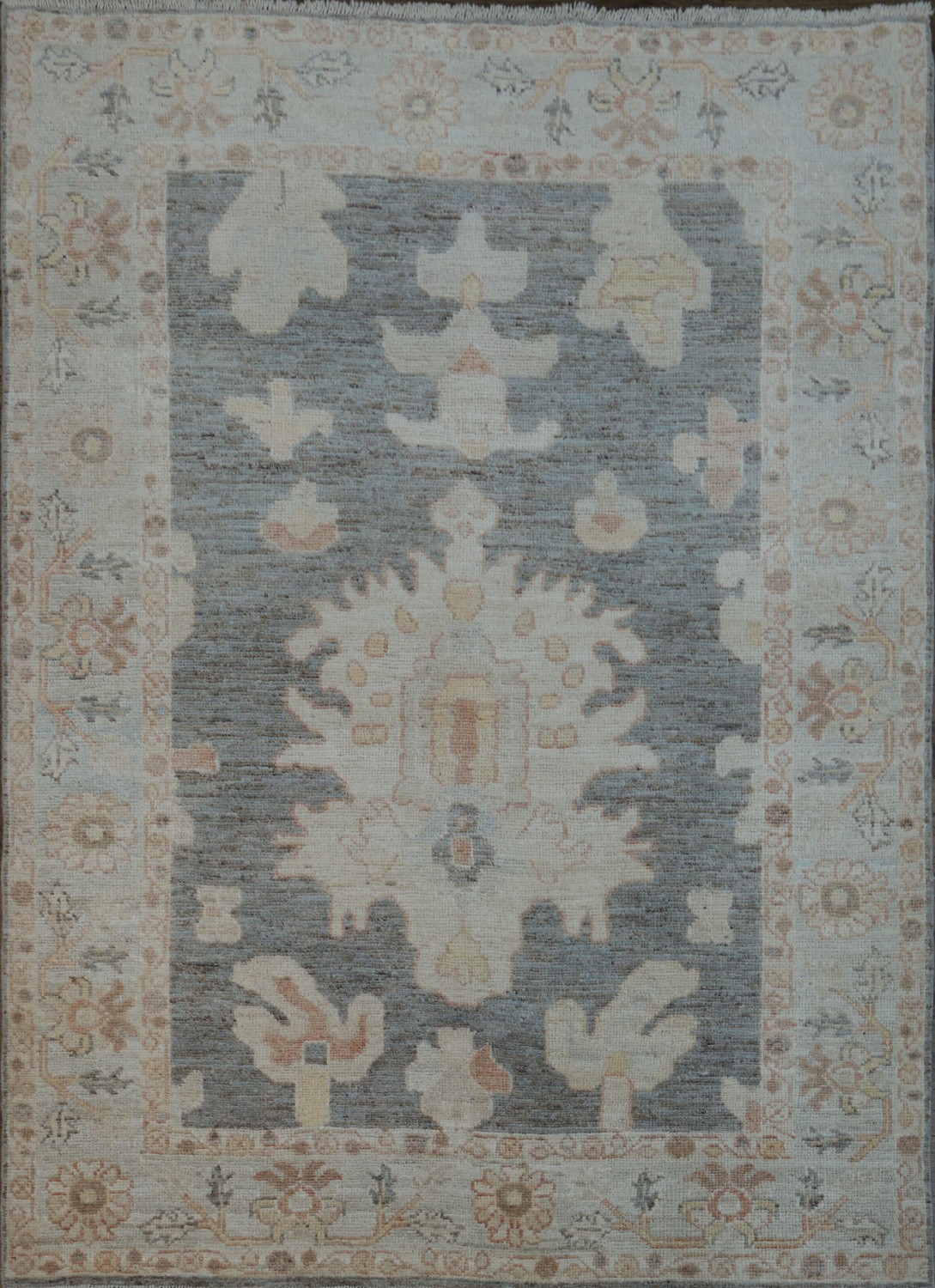Vegetable Dye Gray Oushak Turkish Rug 4x6