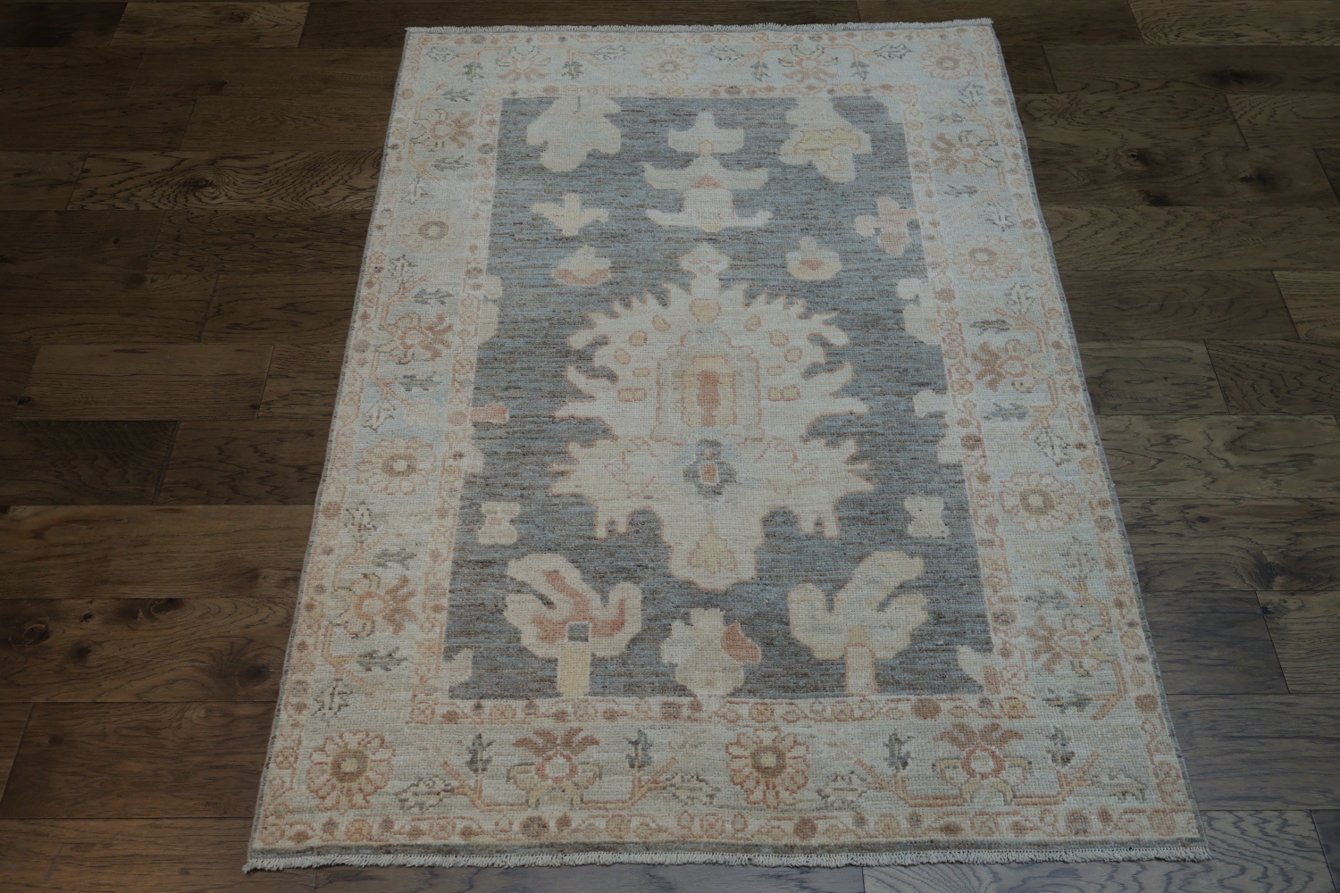 Vegetable Dye Gray Oushak Turkish Rug 4x6