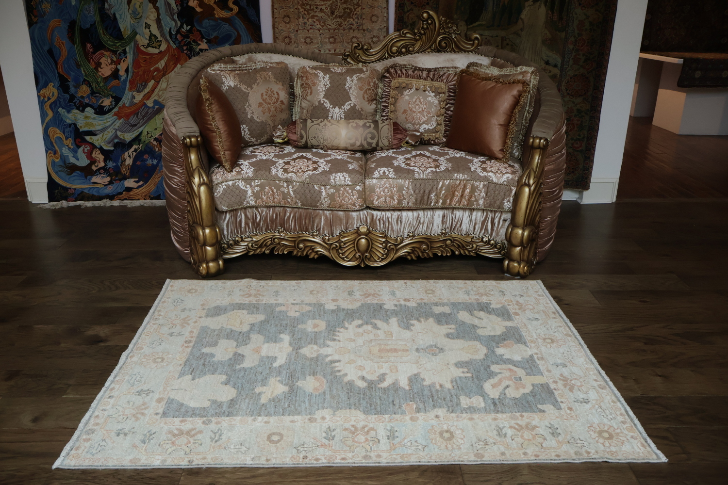 Vegetable Dye Gray Oushak Turkish Rug 4x6