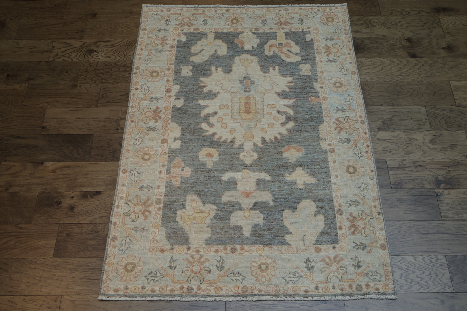 Vegetable Dye Gray Oushak Turkish Rug 4x6