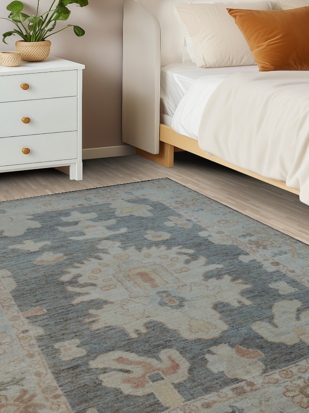 Vegetable Dye Gray Oushak Turkish Rug 4x6