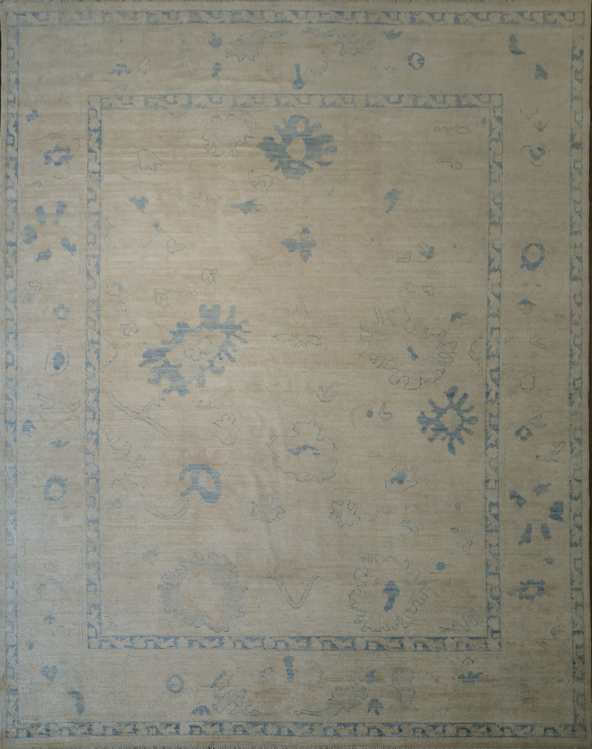 Vegetable Dye Beige and Blue Muted Oushak Turkish Area Rug 8x10