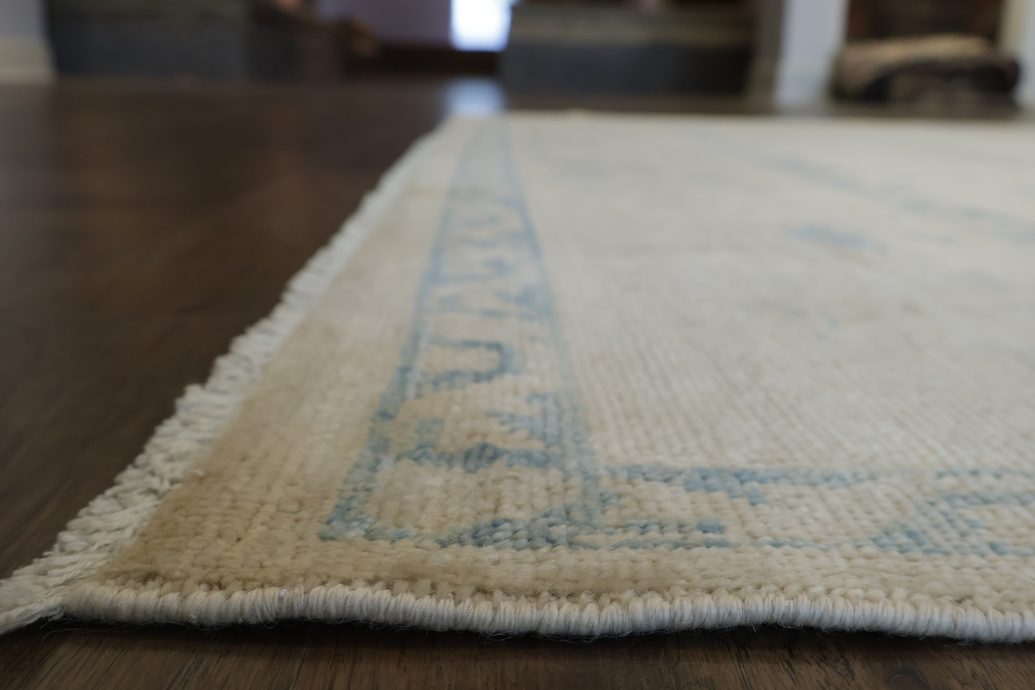 Vegetable Dye Beige and Blue Muted Oushak Turkish Area Rug 8x10