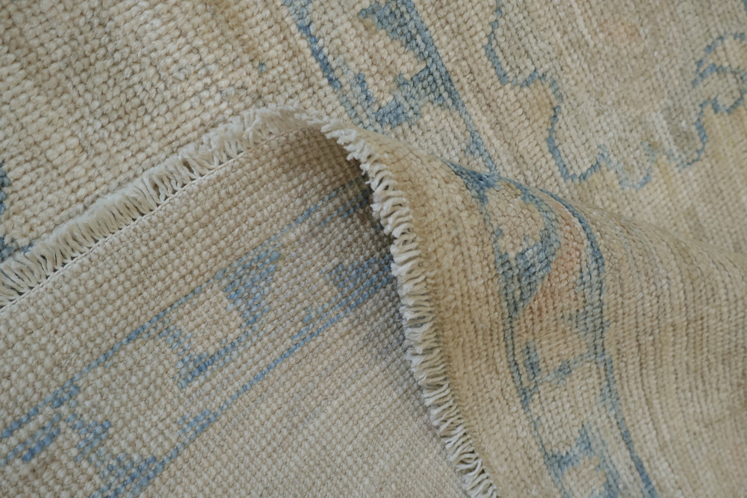 Vegetable Dye Beige and Blue Muted Oushak Turkish Area Rug 8x10