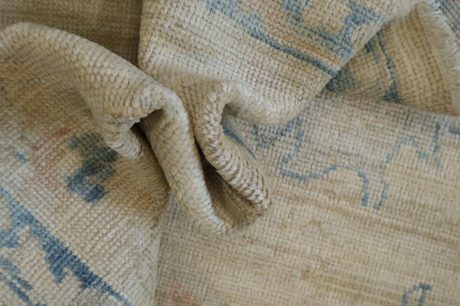 Vegetable Dye Beige and Blue Muted Oushak Turkish Area Rug 8x10