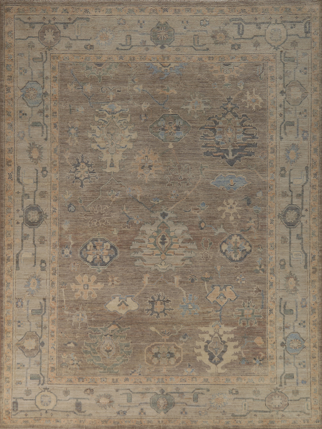 Vegetable Dye Brown Floral Oushak Turkish Area Rug 8x10