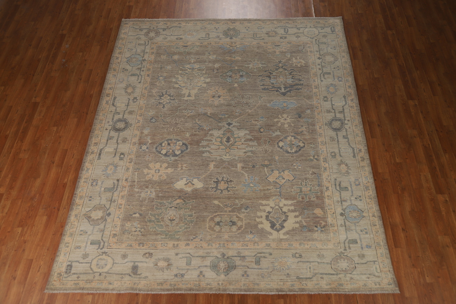 Vegetable Dye Brown Floral Oushak Turkish Area Rug 8x10