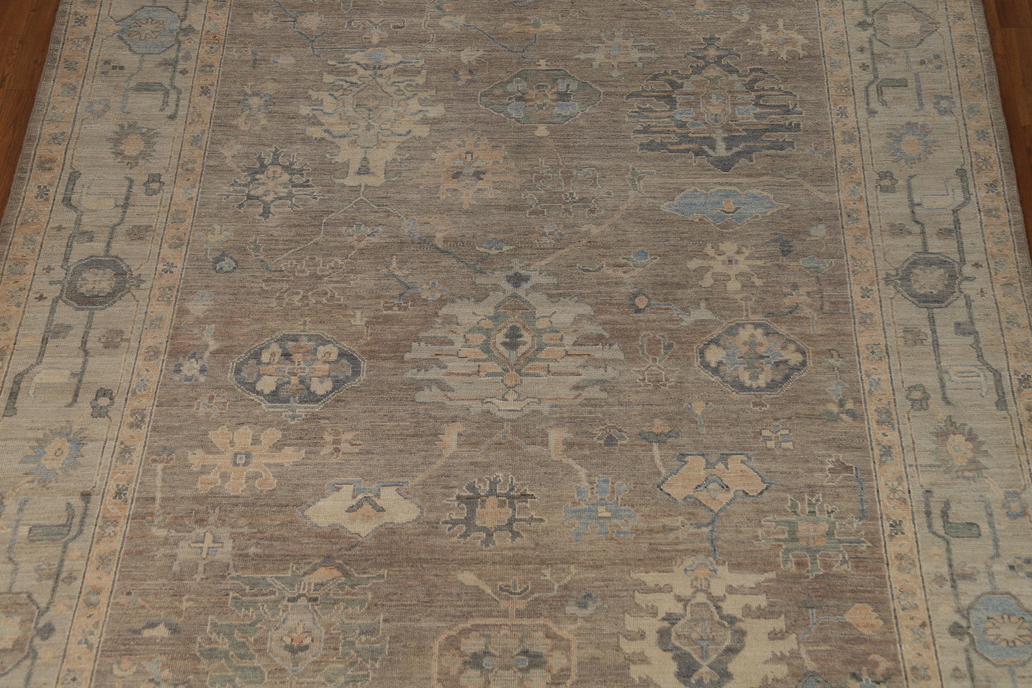Vegetable Dye Brown Floral Oushak Turkish Area Rug 8x10