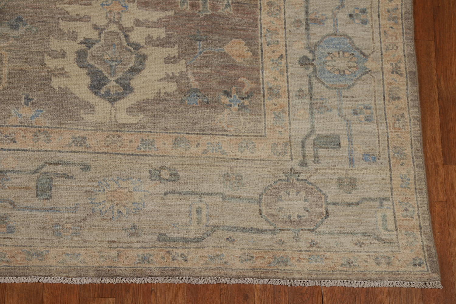 Vegetable Dye Brown Floral Oushak Turkish Area Rug 8x10