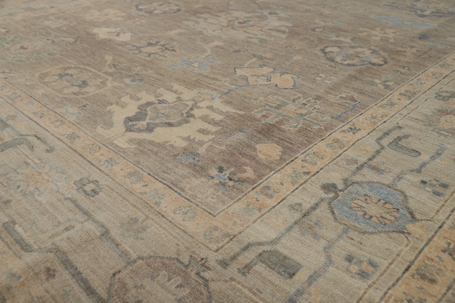Vegetable Dye Brown Floral Oushak Turkish Area Rug 8x10
