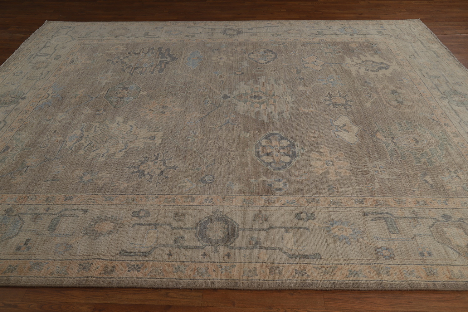 Vegetable Dye Brown Floral Oushak Turkish Area Rug 8x10