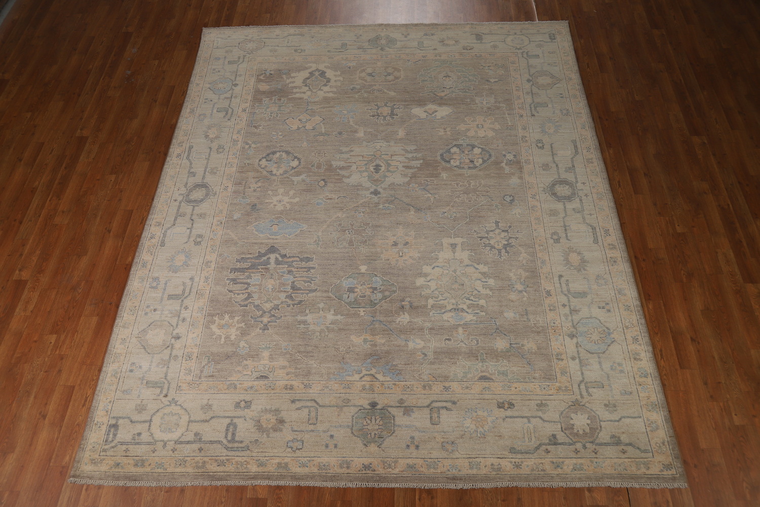 Vegetable Dye Brown Floral Oushak Turkish Area Rug 8x10