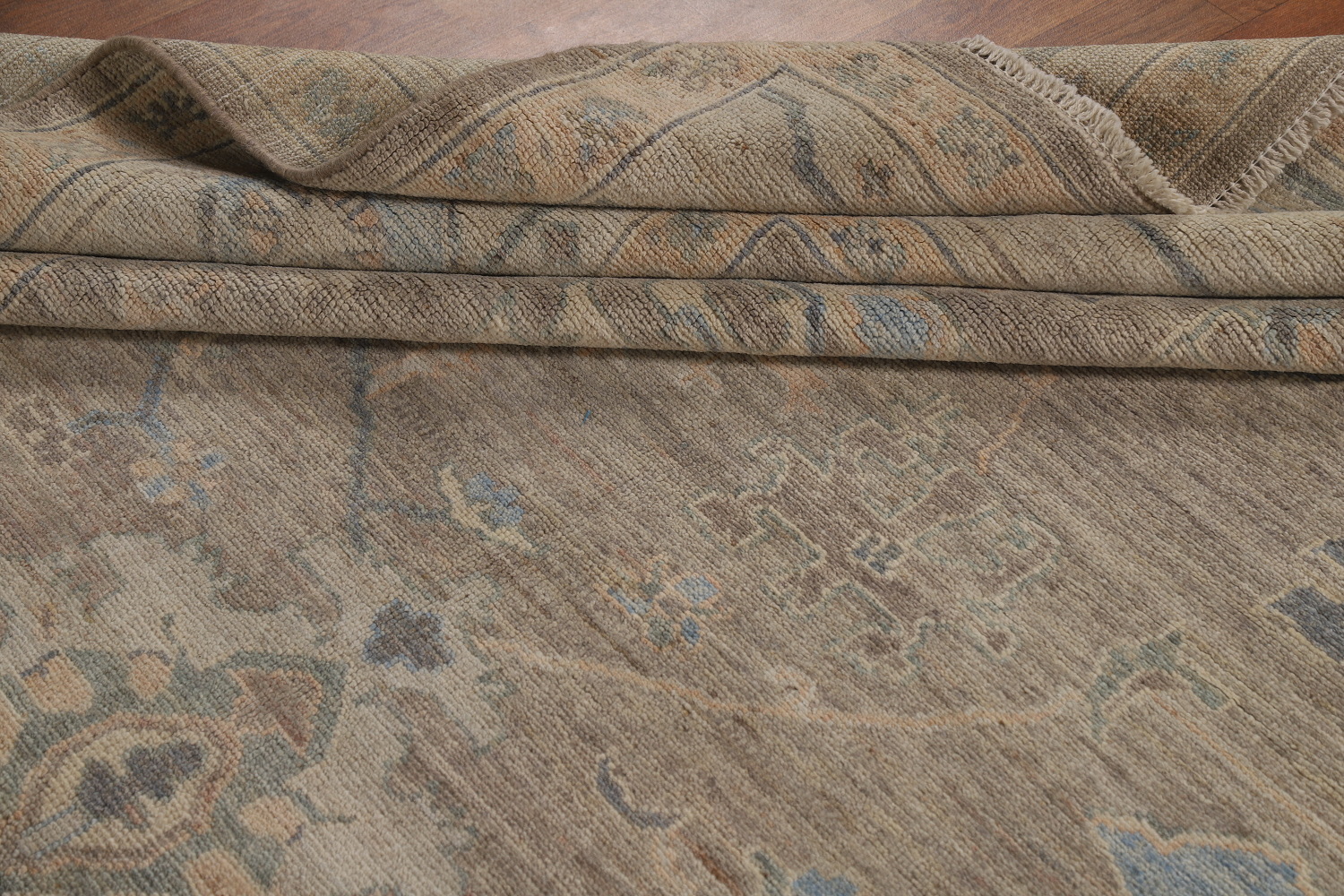 Vegetable Dye Brown Floral Oushak Turkish Area Rug 8x10