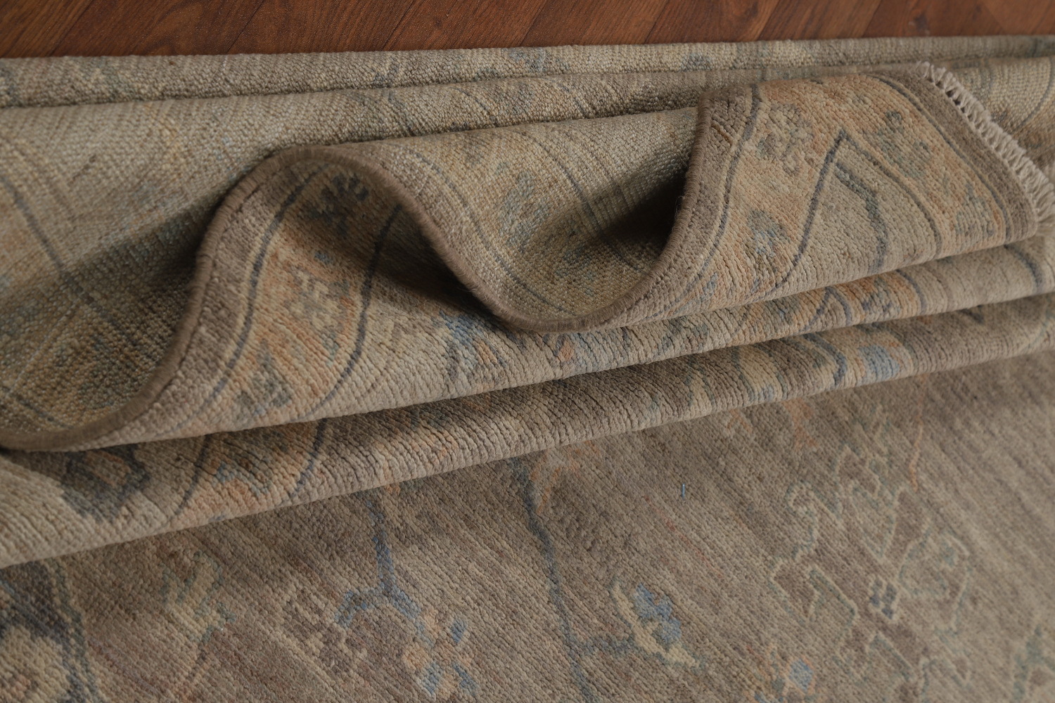 Vegetable Dye Brown Floral Oushak Turkish Area Rug 8x10