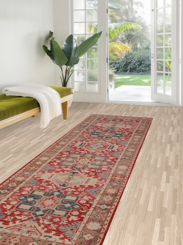 Vegetable Dye Red Heriz Serapi Oriental Runner Rug 3x10