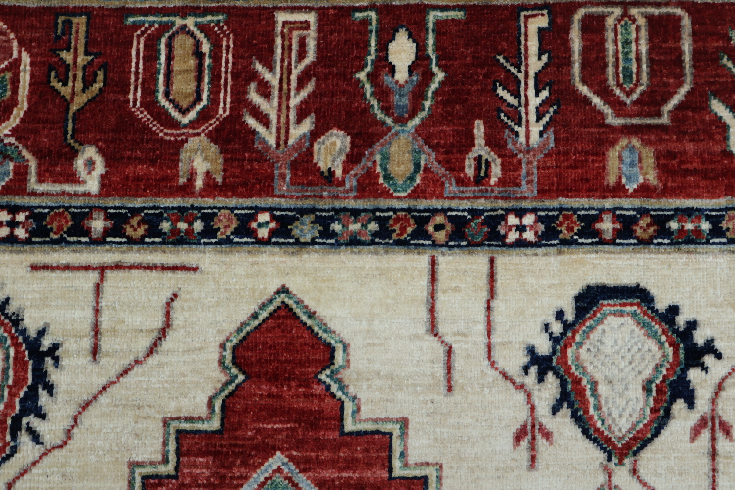 Geometric Red and Green Tribal Heriz Serapi Vegetable Dye Rug 5x7