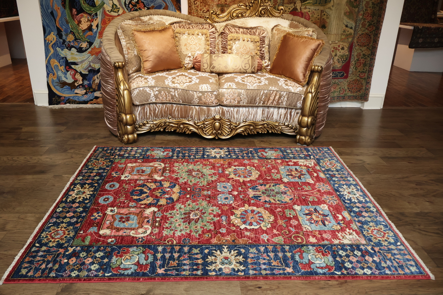 Elegant Red and Blue Botanical Patterned Ziegler Area Rug for Stylish Homes 5x7