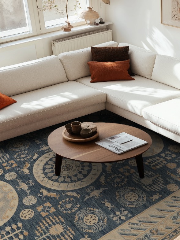 Vegetable Dye Blue Oushak Turkish Area Rug 9x12
