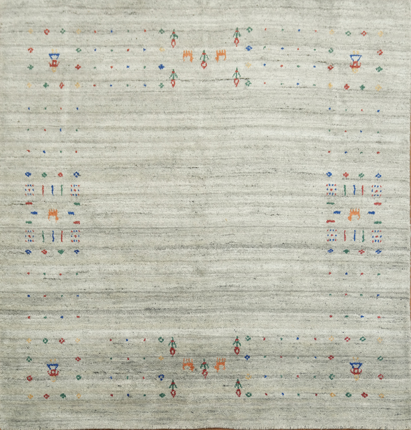 Gray Handmade Gabbeh Square Rug with Vibrant Tribal Designs 5x5 ft