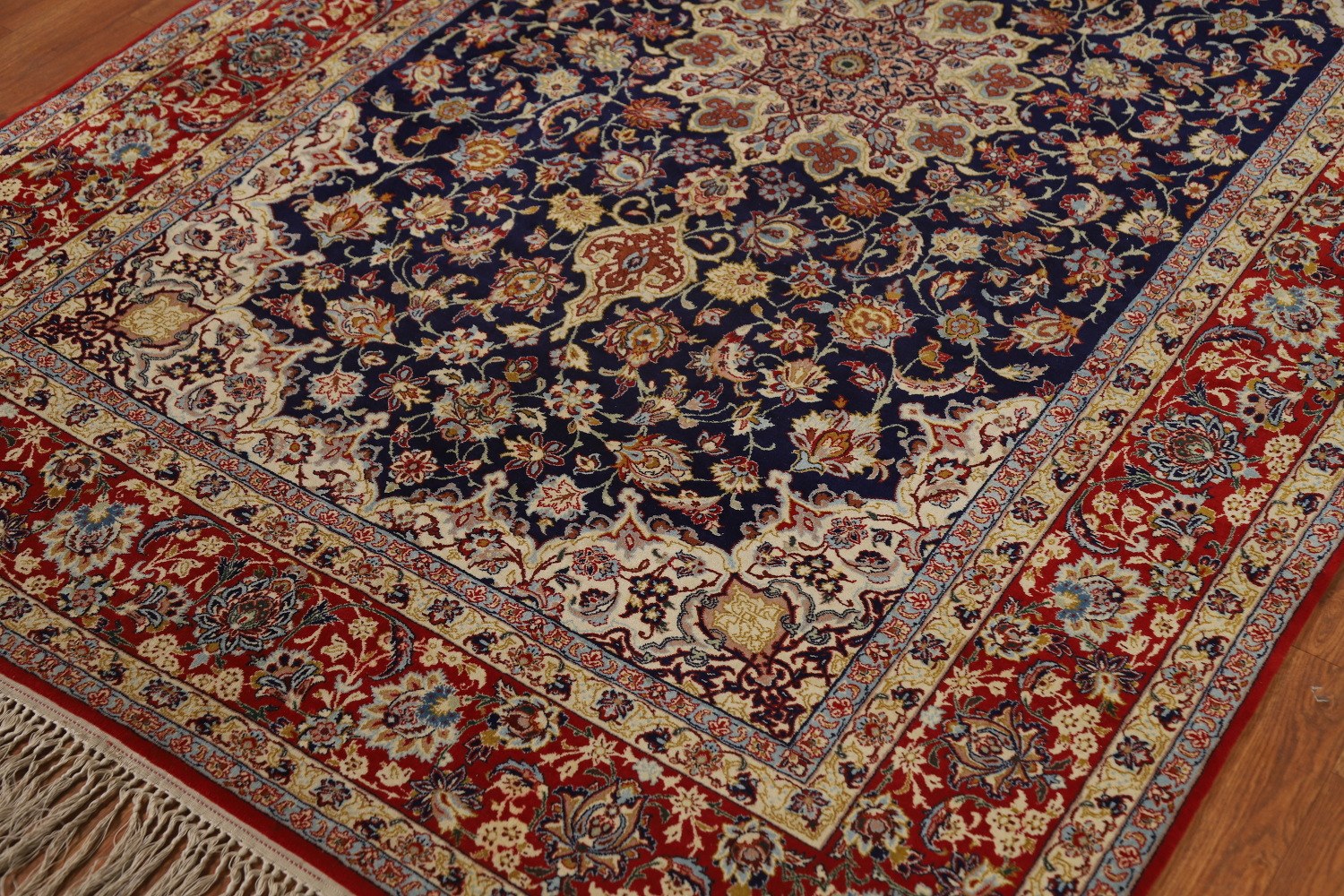 Vegetable Dye Vintage Signed Isfahan Persian Rug 5x7