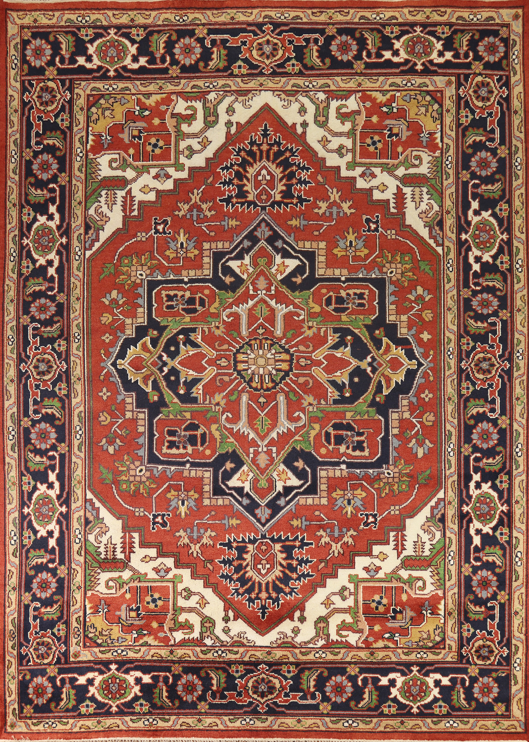 Orange Medallion Heriz Serapi Indian Area Rug 9x12