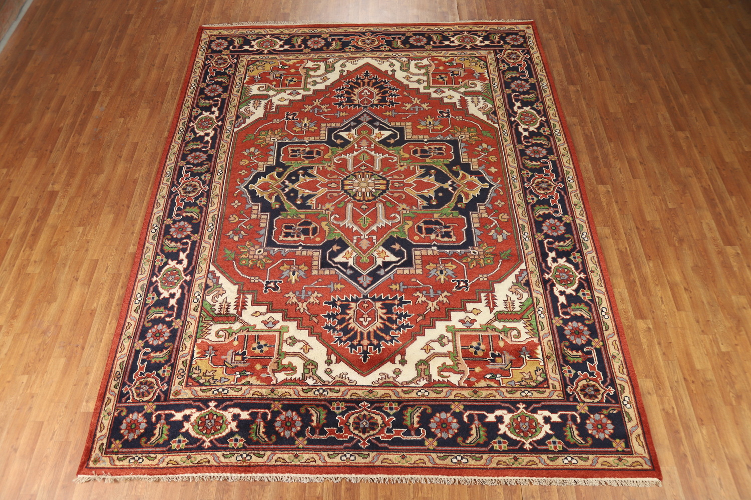 Orange Medallion Heriz Serapi Indian Area Rug 9x12