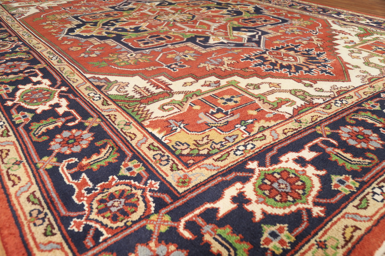 Orange Medallion Heriz Serapi Indian Area Rug 9x12