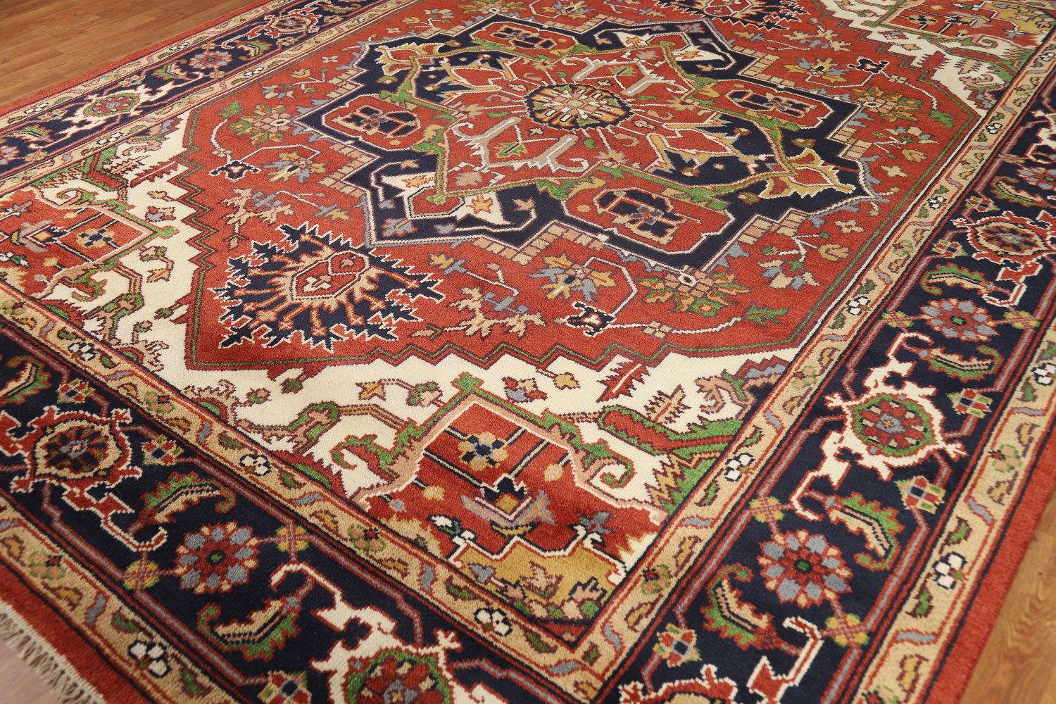 Orange Medallion Heriz Serapi Indian Area Rug 9x12