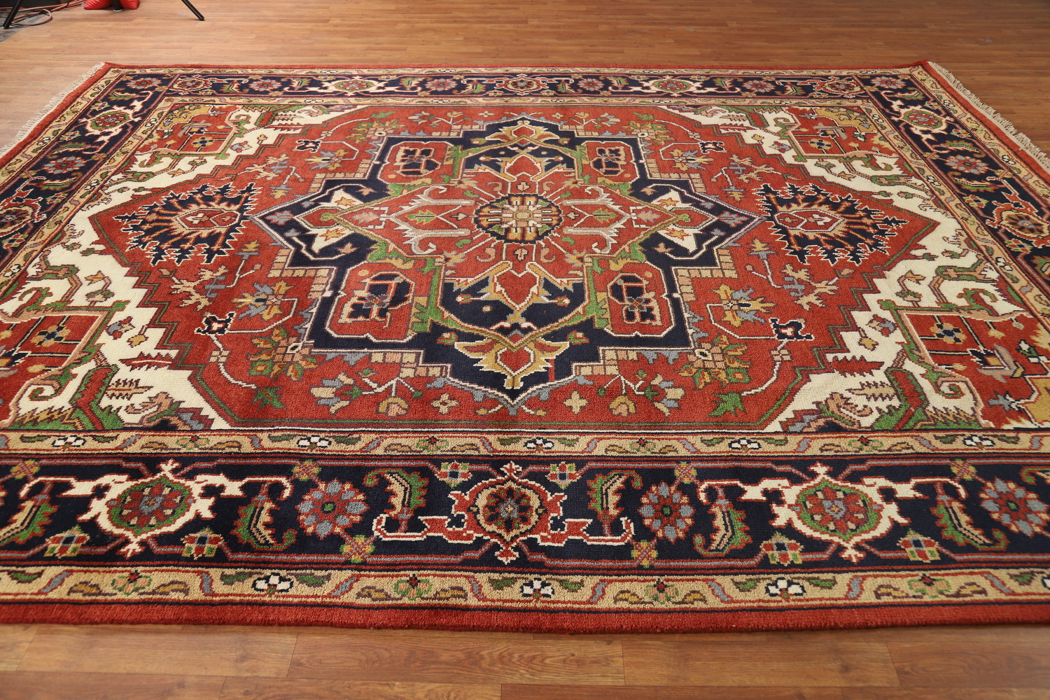Orange Medallion Heriz Serapi Indian Area Rug 9x12