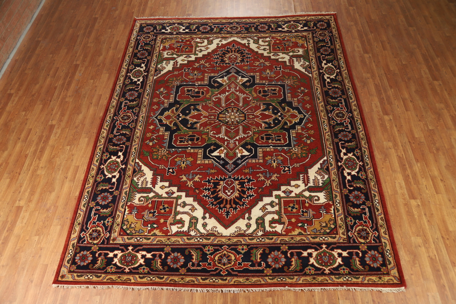 Orange Medallion Heriz Serapi Indian Area Rug 9x12