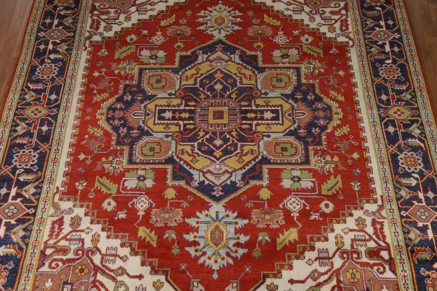 Wool Medallion Heriz Serapi Indian Area Rug 9x12