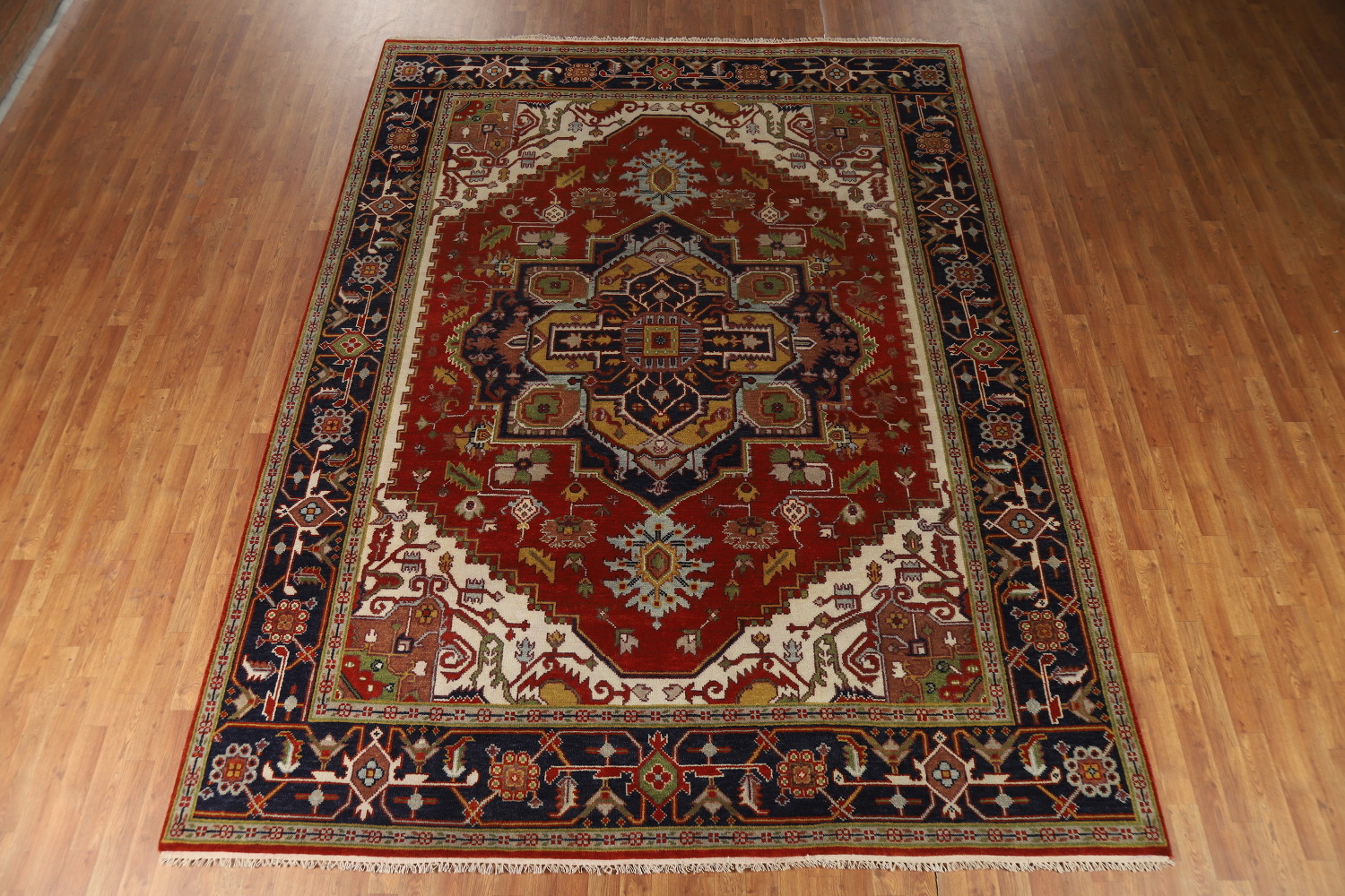 Wool Medallion Heriz Serapi Indian Area Rug 9x12