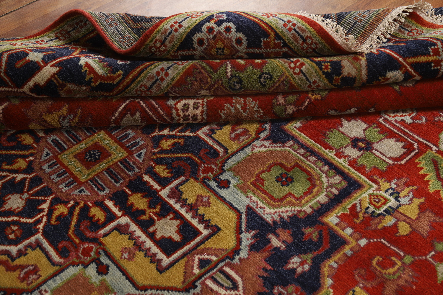 Wool Medallion Heriz Serapi Indian Area Rug 9x12