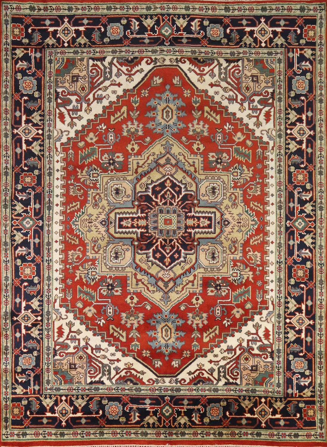 Wool Medallion Heriz Serapi Indian Area Rug 8x10