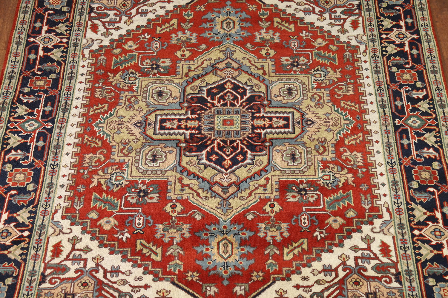 Wool Medallion Heriz Serapi Indian Area Rug 8x10