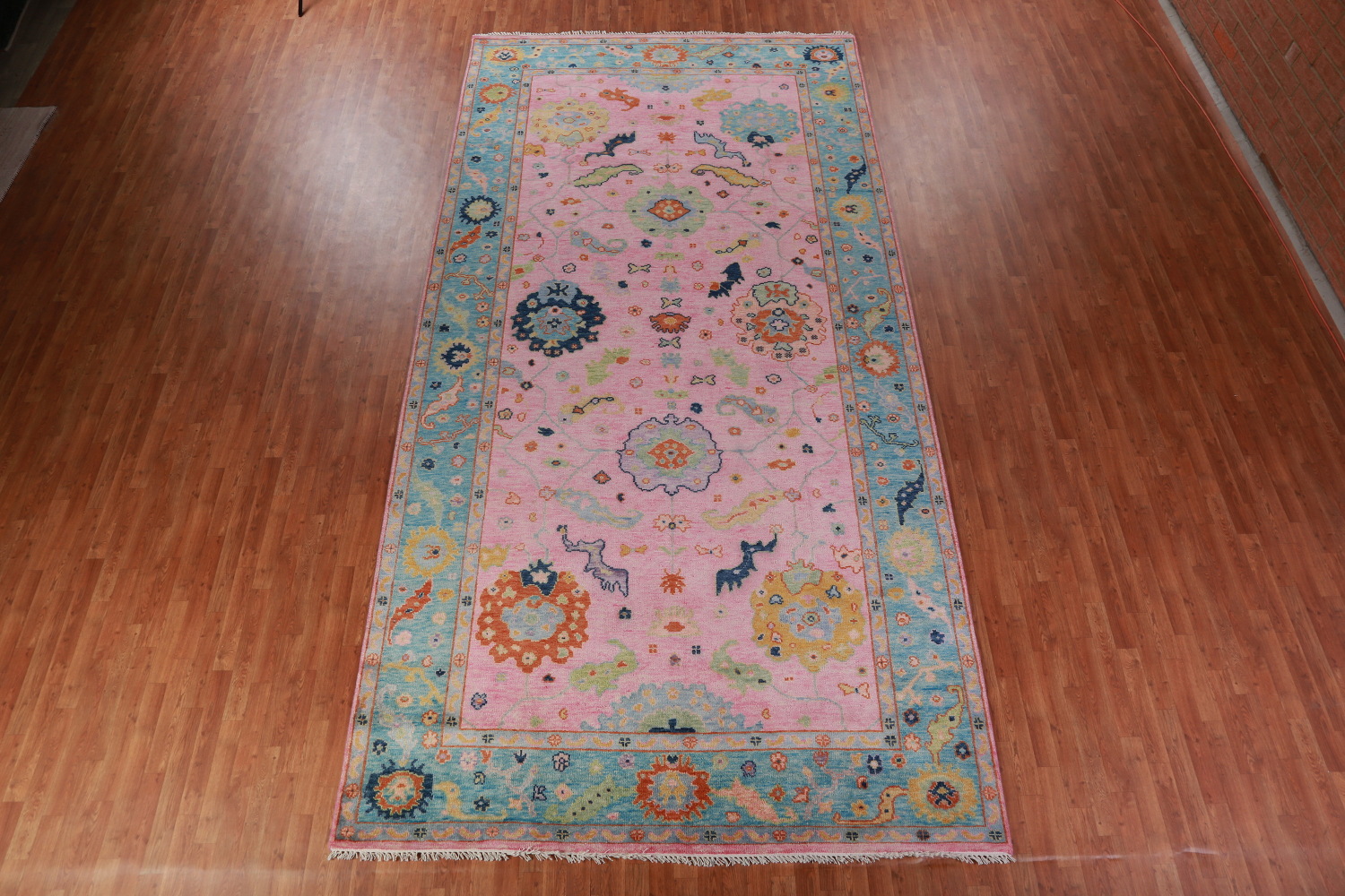 Pink & Blue Floral Oushak Indian Large Rug 8x16