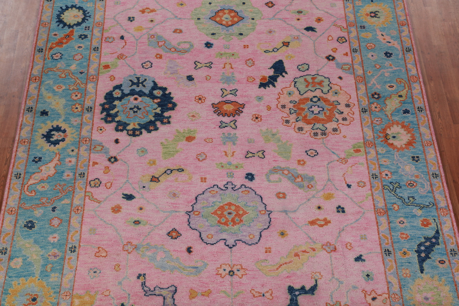 Pink & Blue Floral Oushak Indian Large Rug 8x16