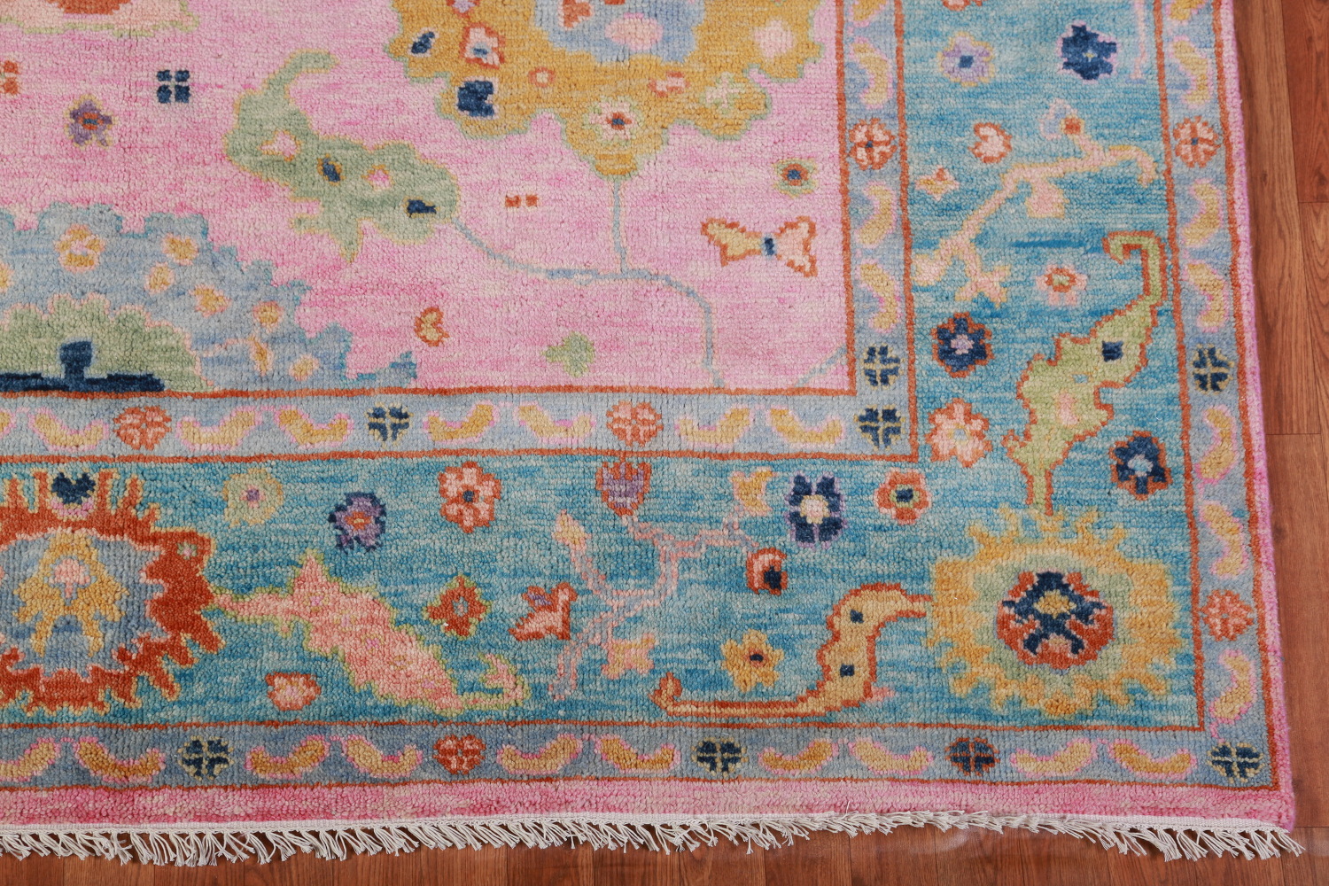 Pink & Blue Floral Oushak Indian Large Rug 8x16