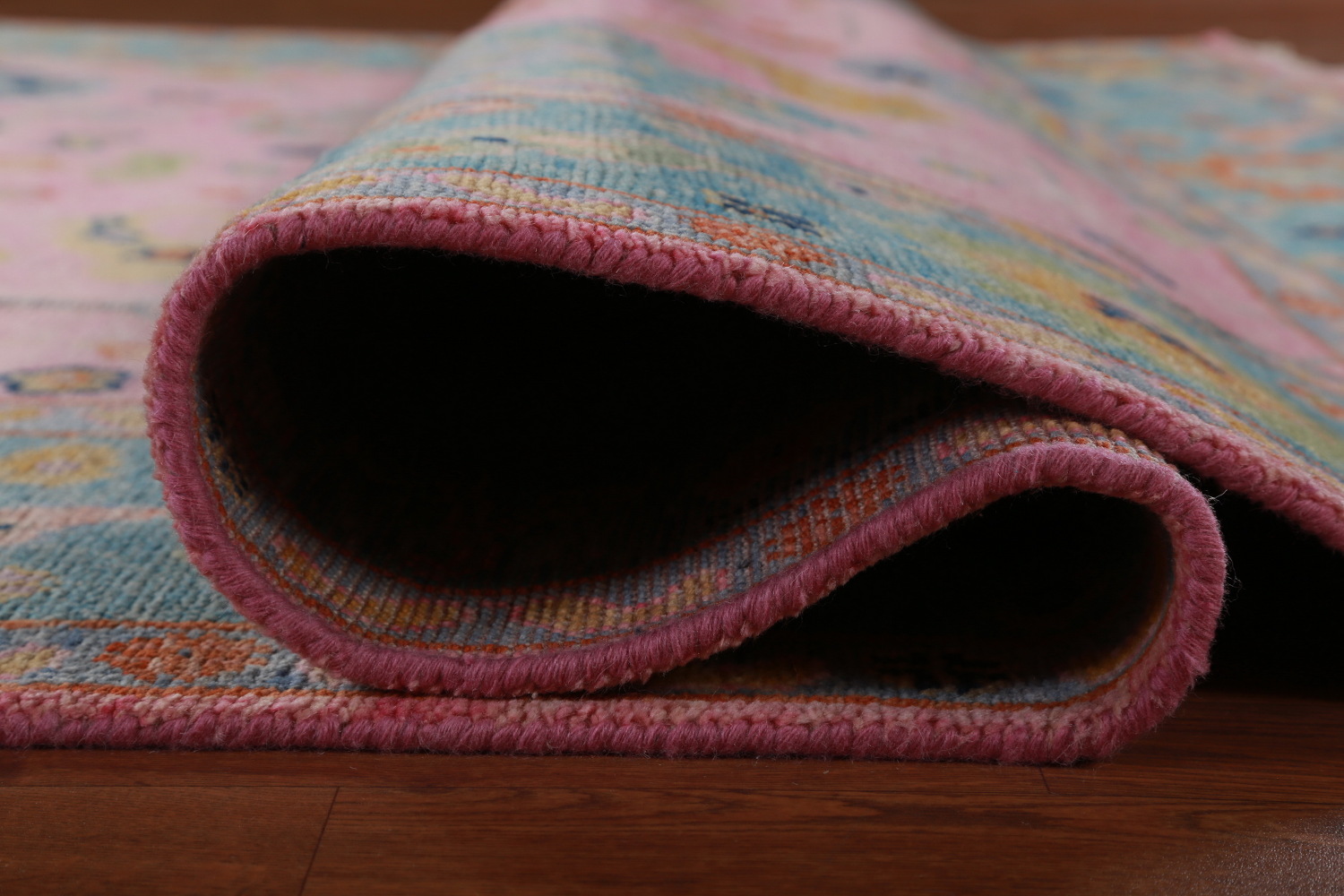 Pink & Blue Floral Oushak Indian Large Rug 8x16