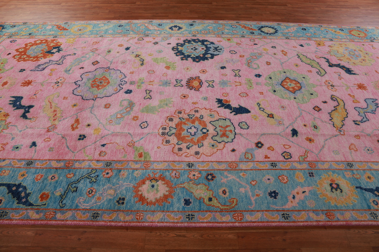 Pink & Blue Floral Oushak Indian Large Rug 8x16