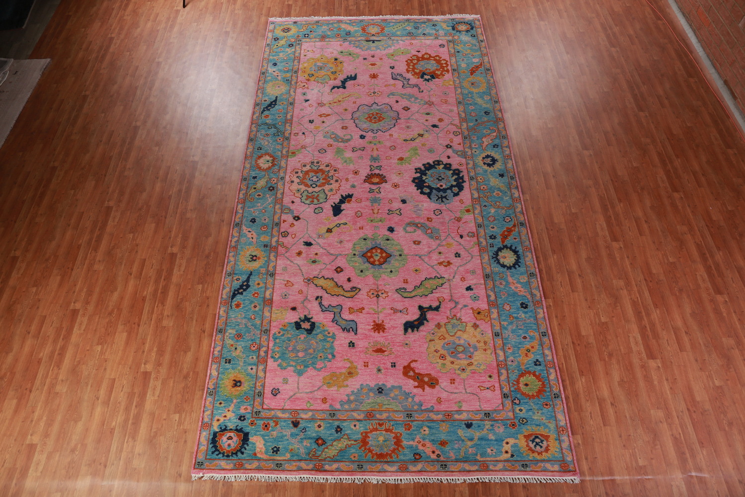 Pink & Blue Floral Oushak Indian Large Rug 8x16