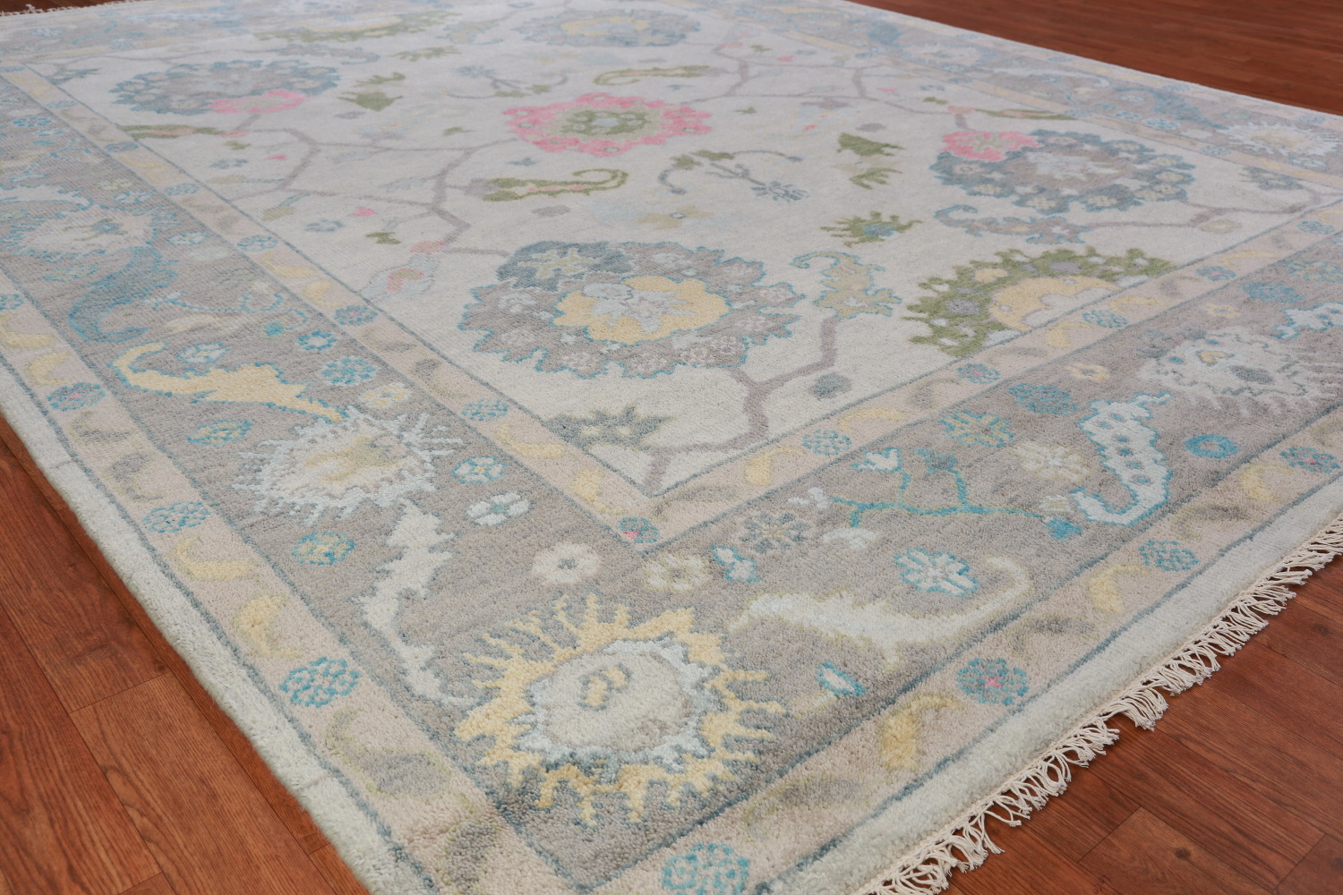 Gray Floral Oushak Indian Area Rug 8x10