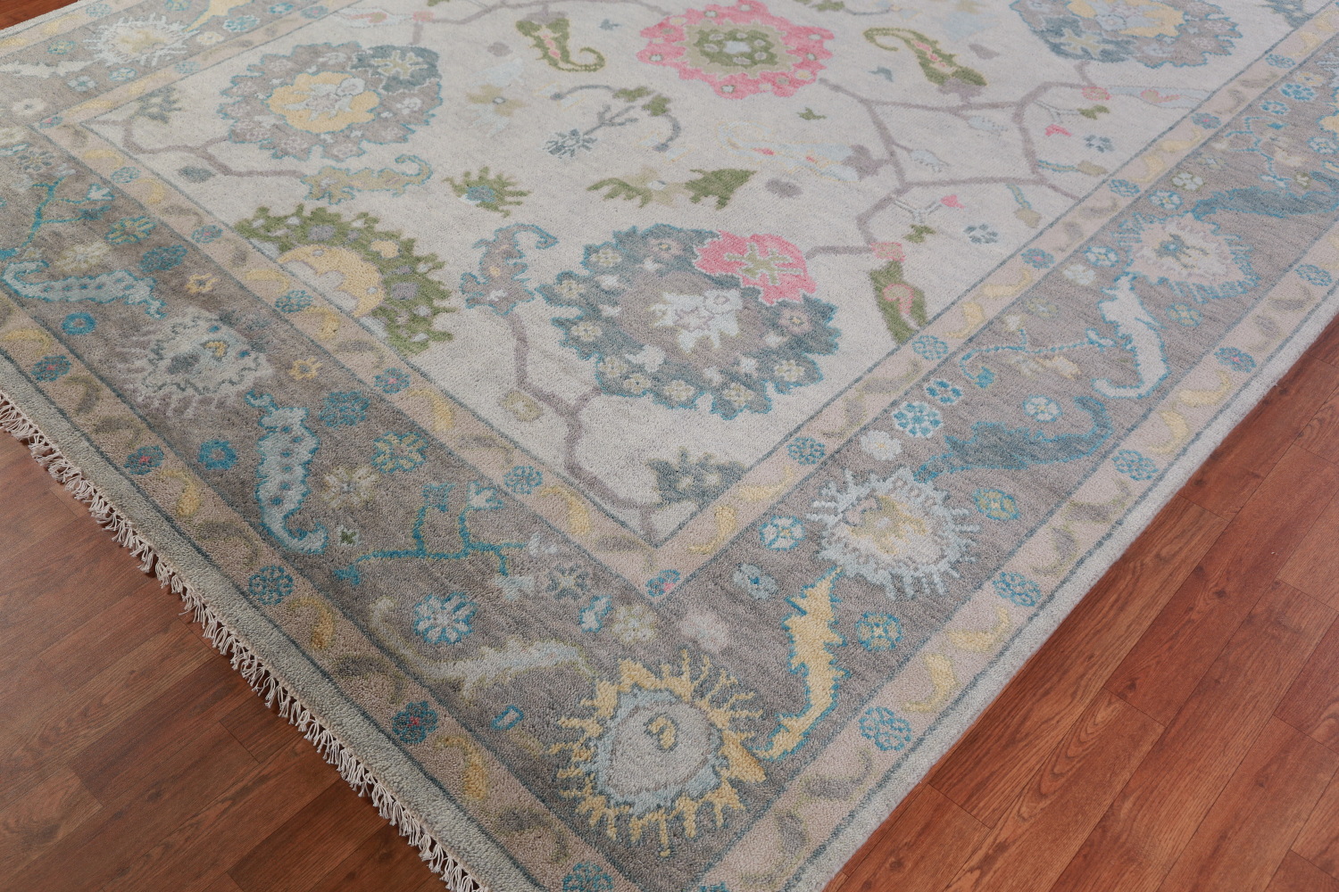 Gray Floral Oushak Indian Area Rug 8x10