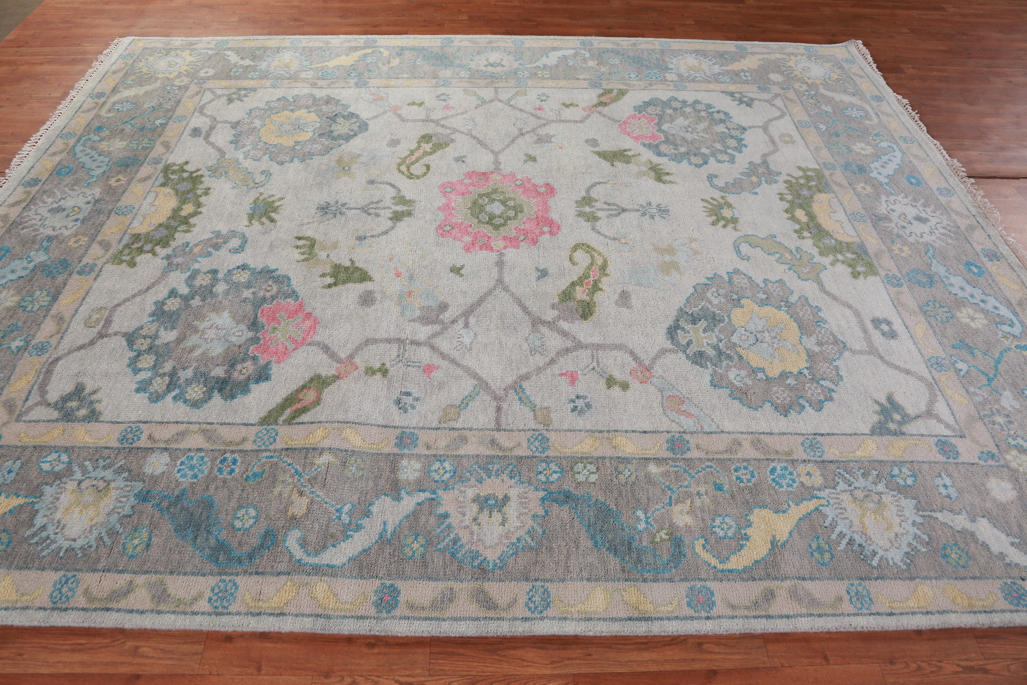 Gray Floral Oushak Indian Area Rug 8x10
