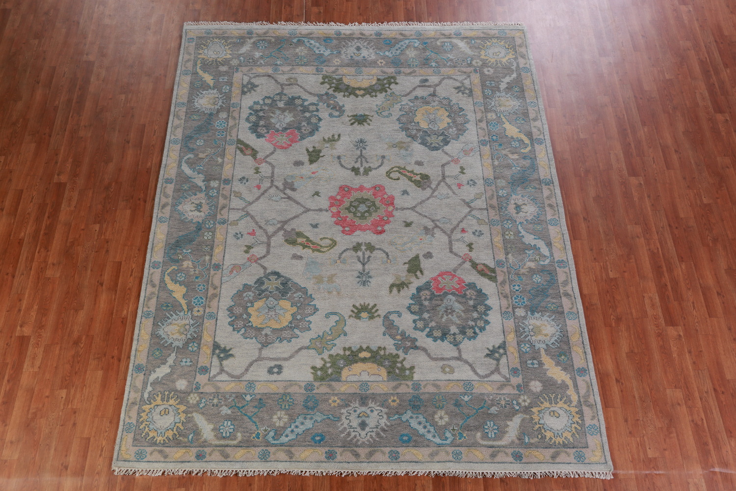Gray Floral Oushak Indian Area Rug 8x10
