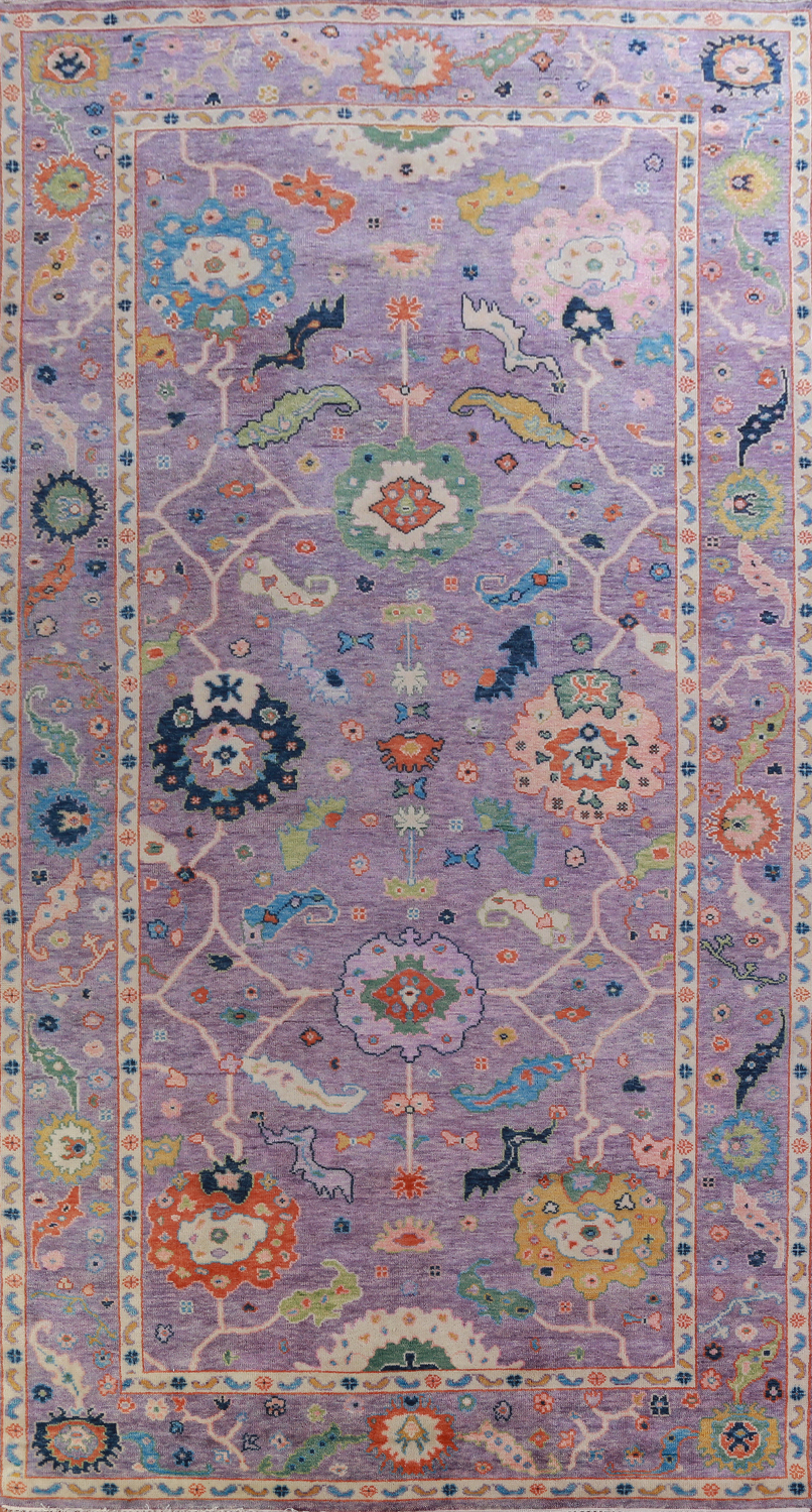 All-Over Purple Floral Oushak Indian Large Rug 8x16