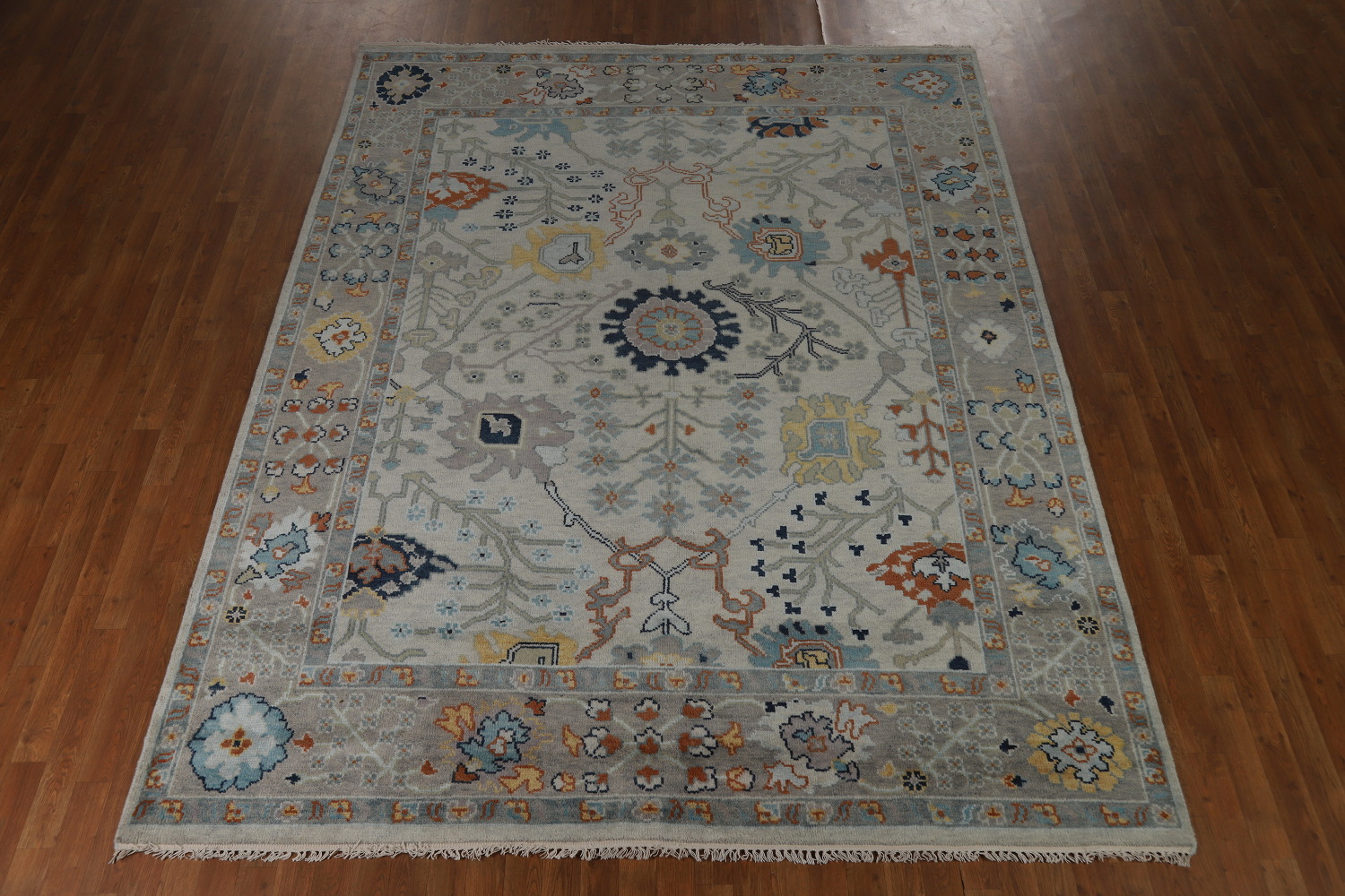 Handmade Gray Floral Oushak Indian Area Rug 8x10